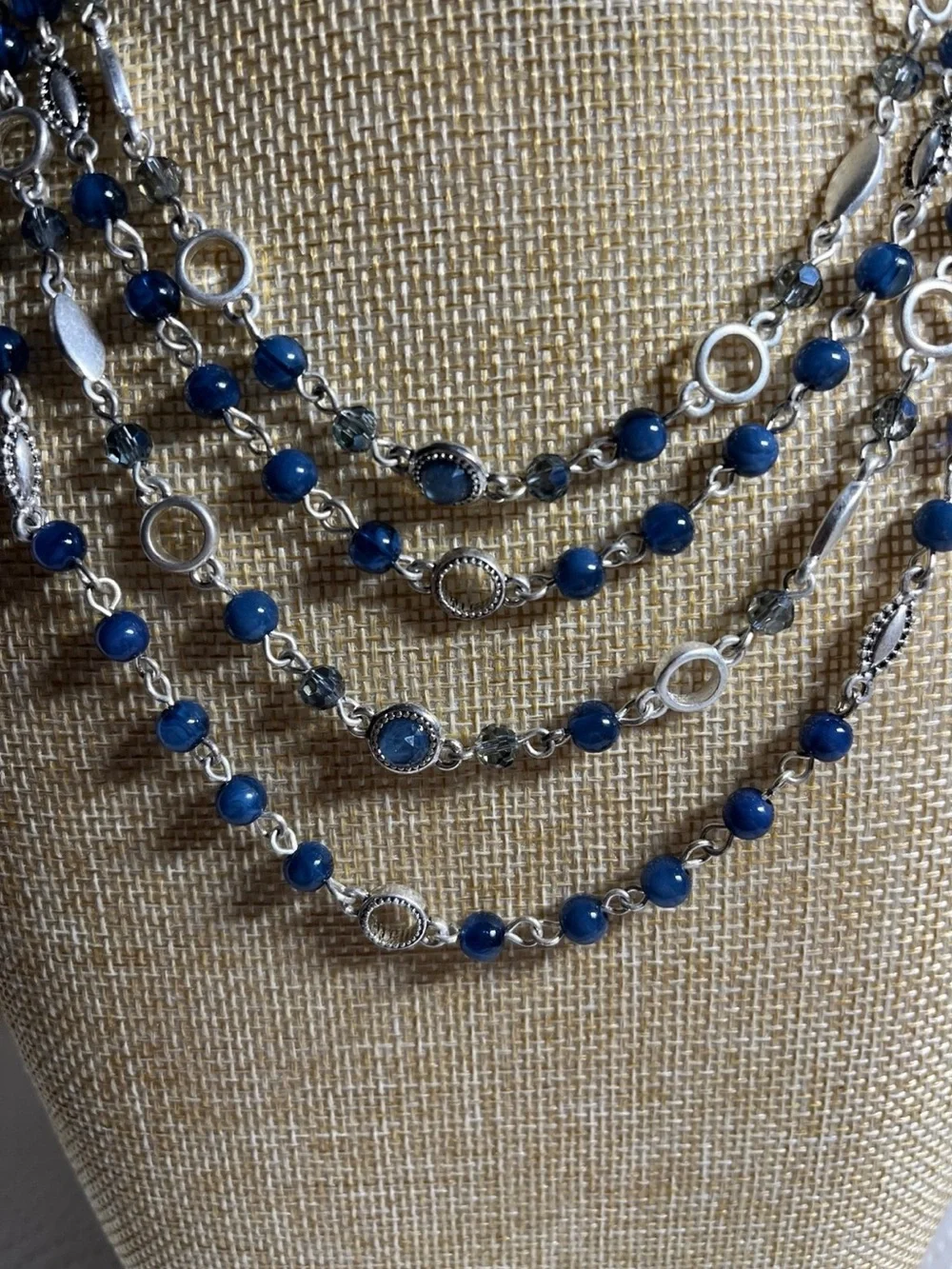 Nine West Vintage America Blue Bead and Silver Multi-Strand Necklace